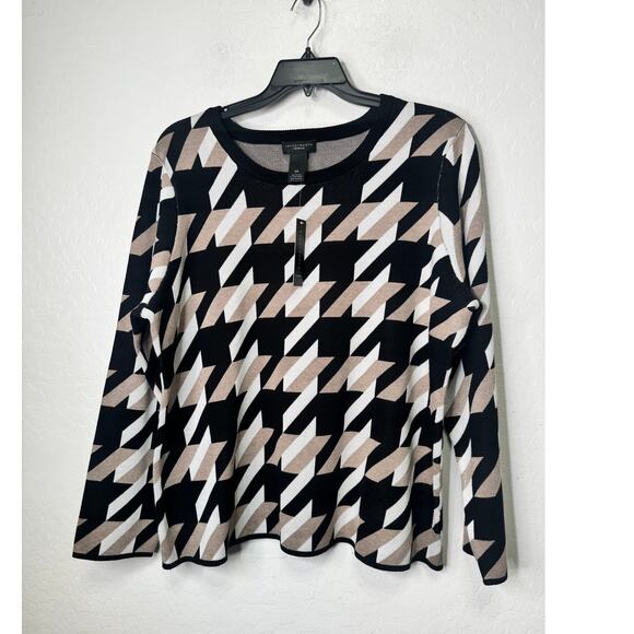 Investment Women Houndstoooth Blk/Wht/Tan Size 2X Sweater NEW - Picture 1 of 4